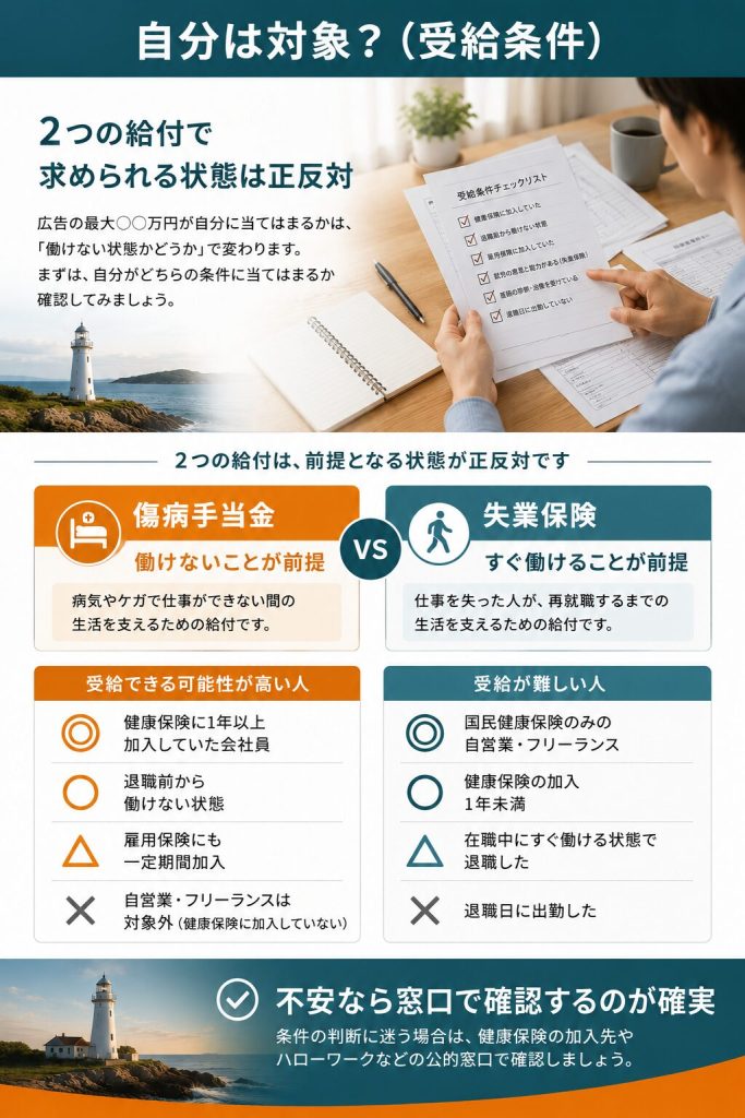 退職給付金を受給できる人と難しい人の条件を整理した図