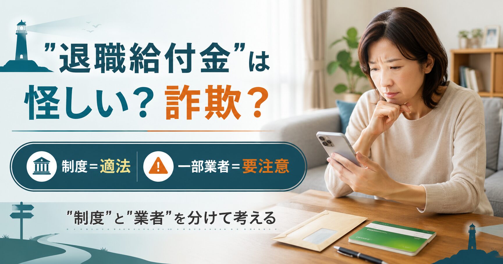退職給付金が怪しいか詐欺かを整理したアイキャッチ画像