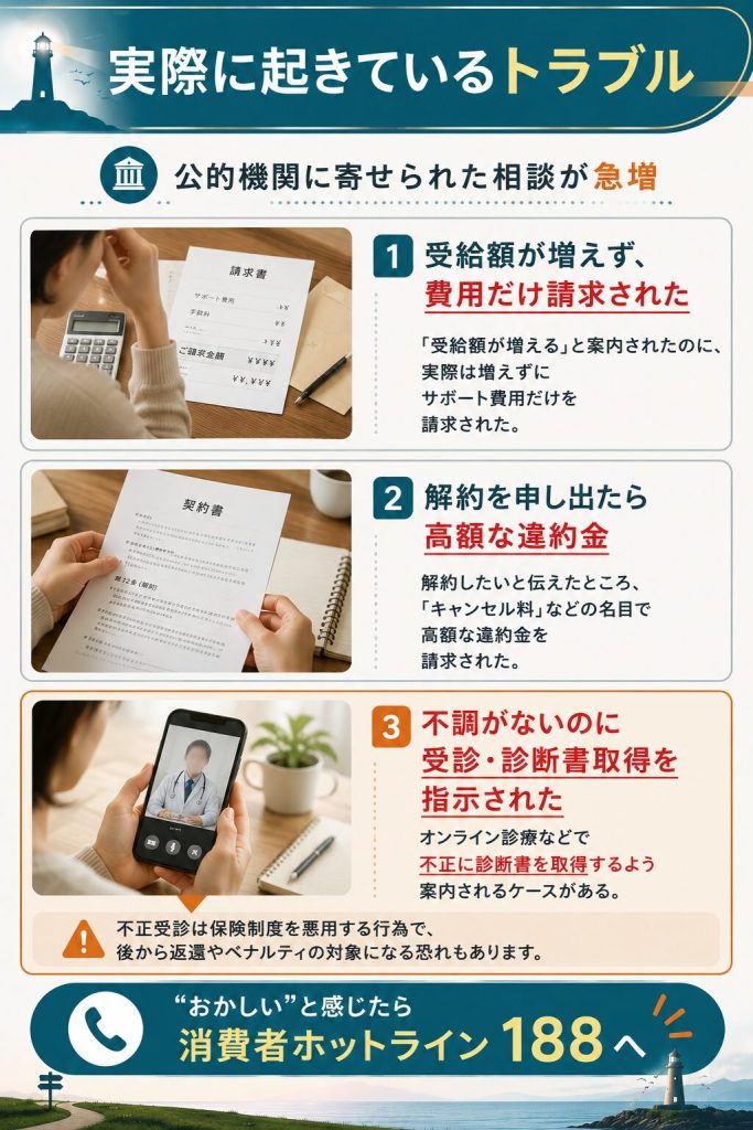 申請サポートに寄せられた相談事例を整理した図