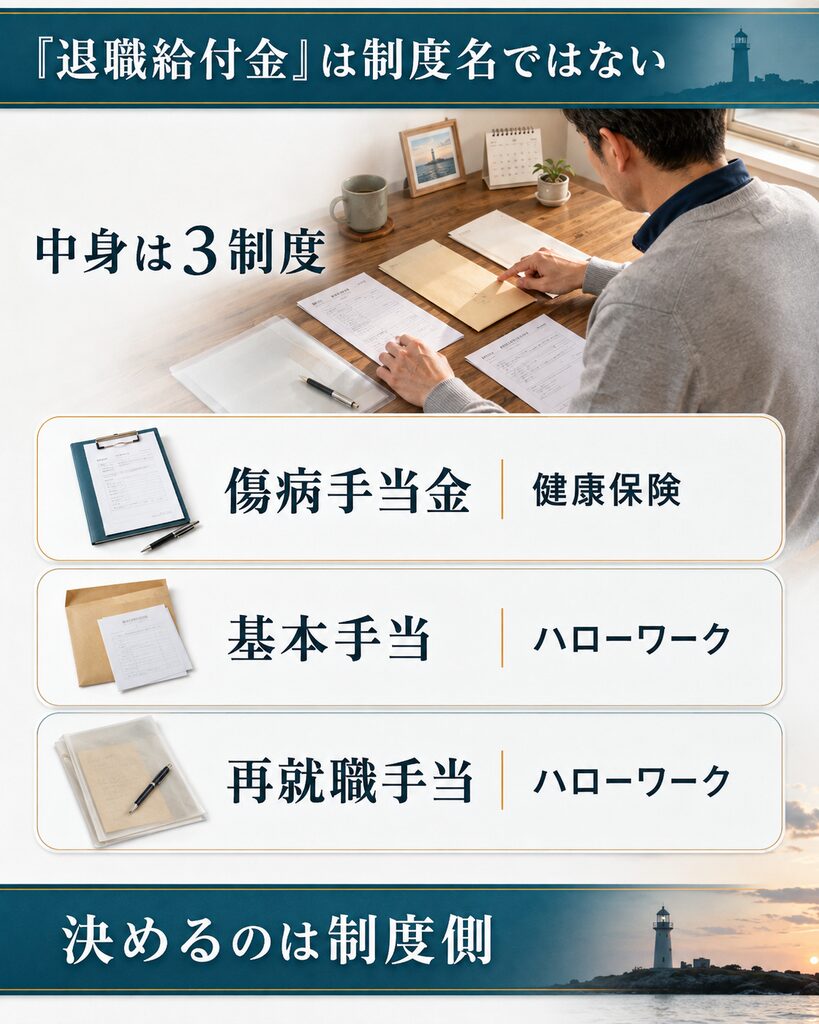 退職給付金と呼ばれる3つの公的制度と窓口を整理した図