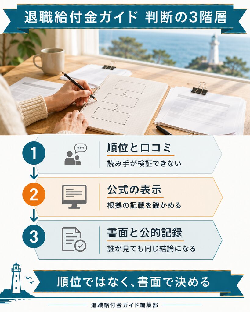 退職給付金ガイドが示す、順位より書面を優先する判断の3階層の図